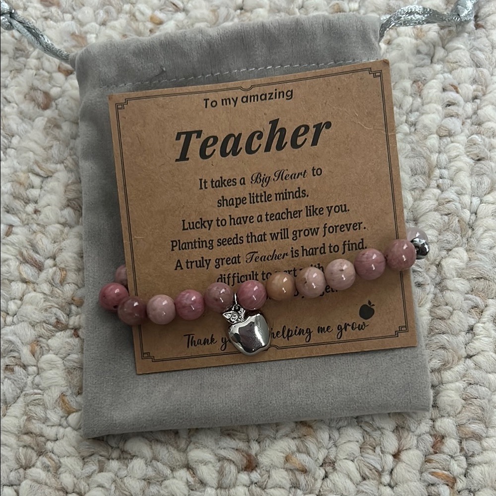 Pink Beaded Bracelet with Apple Charm